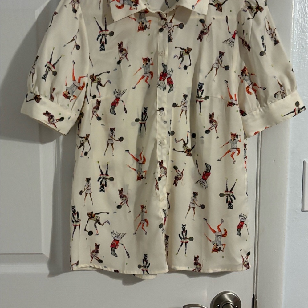 Modcloth Cream and Red Patterned  women’s blouse